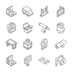 Get this handy bundle showing educational material isometric style icons