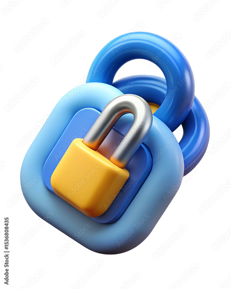Poster a vibrant 3d rendering of a secure padlock with chain links illustrating data protection and cyber s