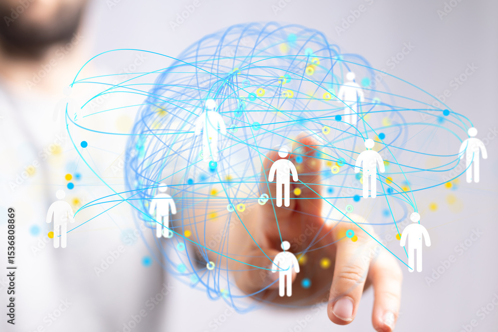 Poster image depicting a global network, illustrating interconnectedness and communication.