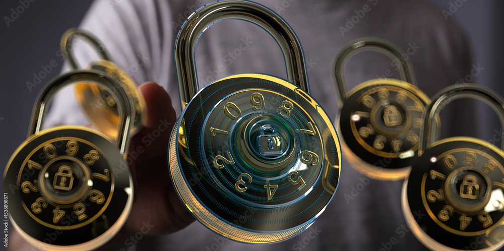 Poster high-quality image of combination locks, ideal for illustrating data protection and cybersecurity.