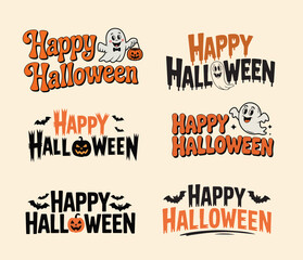 Happy Halloween, pumpkin, cat, autumn, vector, illustration.  jack-o-lantern, fall, smile, funny, card, typography set design.
