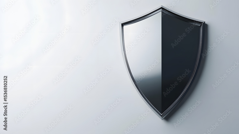 Poster cyber security safety shield in minimalistic style. 3d vector illustration. white background