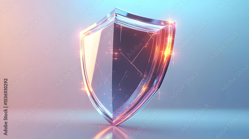 Poster cyber security safety shield in minimalistic style. 3d vector illustration. white background