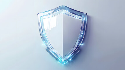 Cyber security safety shield in minimalistic style. 3d vector illustration. white background