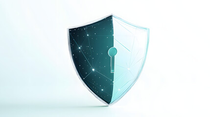 Cyber security safety shield in minimalistic style. 3d vector illustration. white background