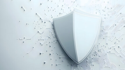 Cyber security safety shield in minimalistic style. 3d vector illustration. white background