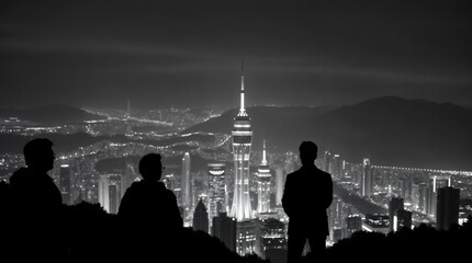 People and network, silhouette of people looking at a city to learn more about business