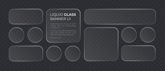 Naklejka na ściany i meble Liquid glass smartphone interface isolated. White ui light frame square and circle banner with shine stroke. Control center widget for smartphone and web app, vector illustration.