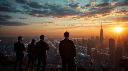 People and network, silhouette of people looking at a city to learn more about business
