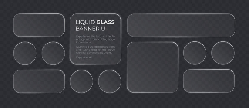 Liquid glass smartphone interface isolated. White ui light frame square and circle banner with shine stroke. Control center widget for smartphone and web app, vector illustration.