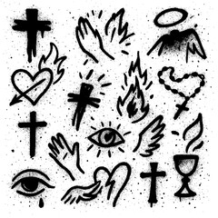 Spray Paint Religious Icons – Faith and Spiritual Symbols with Blood Splatter Effect (Transparent PNG)