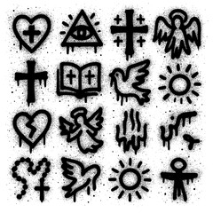 Spray Paint Religious Icons – Faith and Spiritual Symbols with Blood Splatter Effect (Transparent PNG)