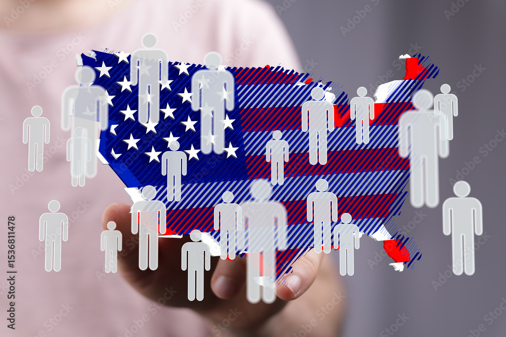Poster visual representation of us population density and demographics. ideal for reports on population tre