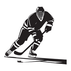 Obraz premium Ice hockey player silhouette illustration isolated on white background, sportsman in action with stick.