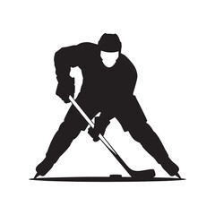 Fototapeta premium Ice hockey player silhouette illustration isolated on white background, sportsman in action with stick.