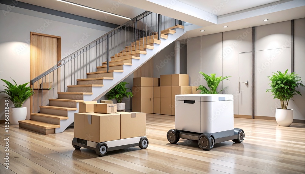 Aufkleber moving autonomous delivery robot transporting boxes inside a challenging indoor environment