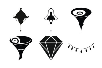 Whimsical Silhouette Collection Enchanting Lamps Funnels Diamond and Garland Black and White Graphics Design Elements Creative Concepts