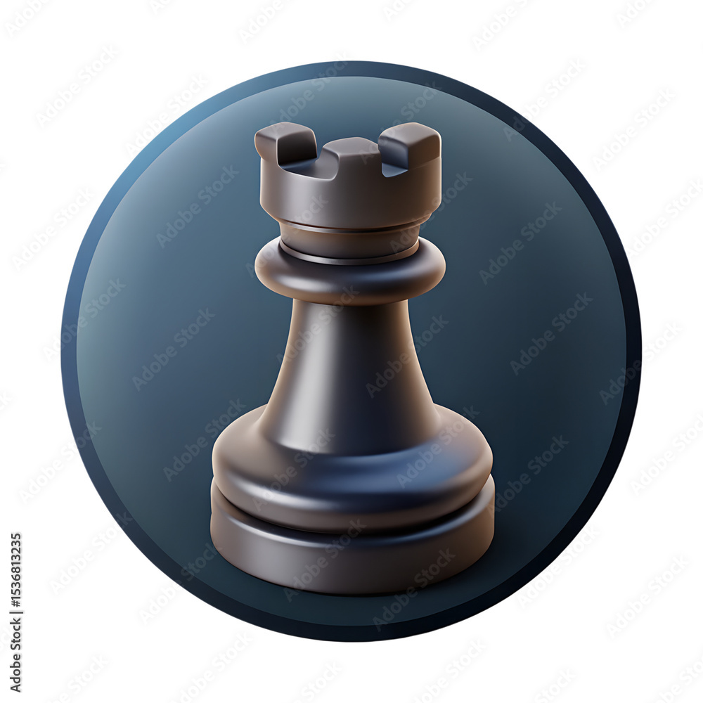 Poster realistic 3d rendered chess rook piece icon in a circle for strategy and game related concepts