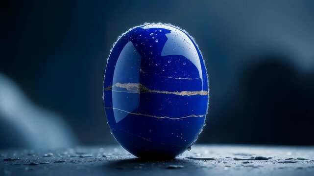 Lapis Lazuli Orb Blue Gemstone Sphere with Golden Veins, Water Droplets