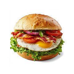 Delicious Bacon, Egg, and Tomato Burger on a Sesame Seed Bun