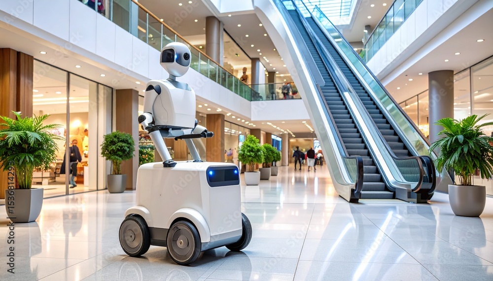 Aufkleber autonomous delivery robot navigating through a busy shopping mall for efficient service