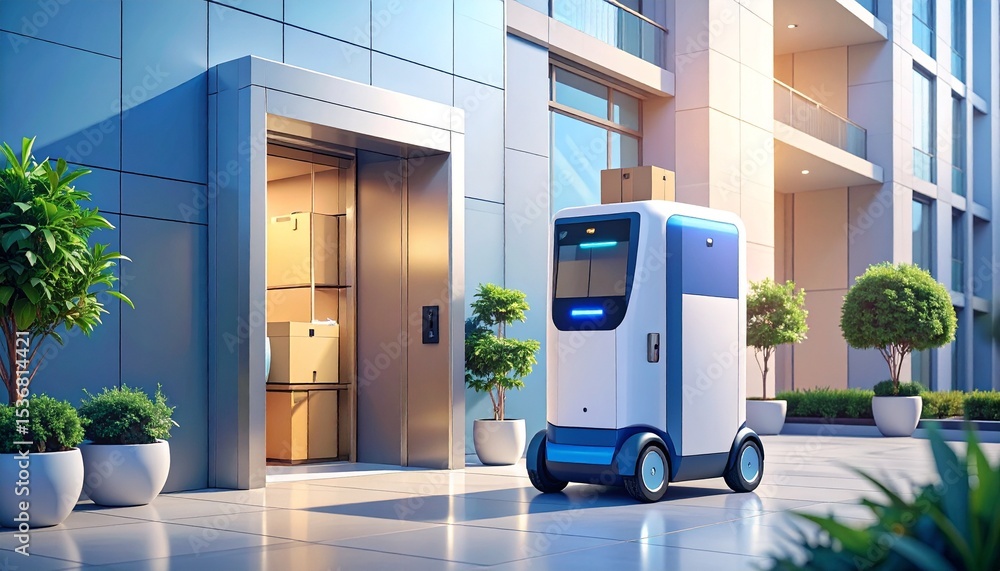 Aufkleber compact autonomous delivery vehicle designed for efficient navigation in multi-story buildings