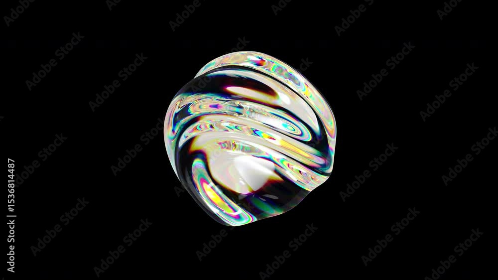 Poster transparent iridescent sphere with smooth surface ripples and dynamic light reflections. 4k seamless