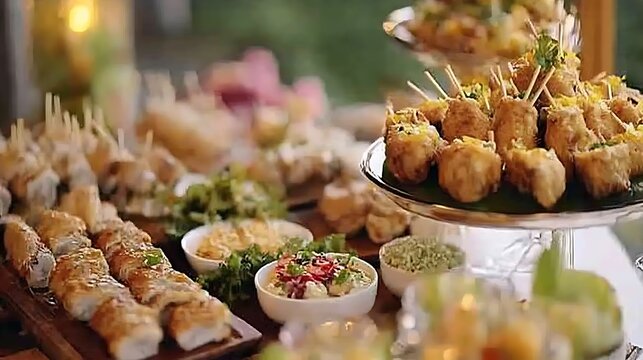 Elegant catering display showcasing diverse food options for social gathering celebration