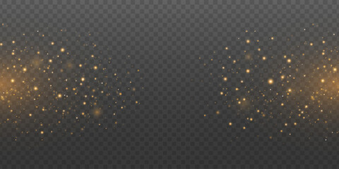Glowing golden particles isolated on a transparent background. Magical sparkling light effect for festive, holiday or fantasy design. Shimmering dust with lights bokeh. Vector illustration.