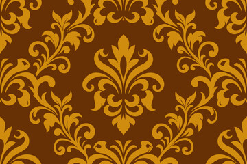 Elegant Damask Seamless Pattern Brown and Gold Floral Design