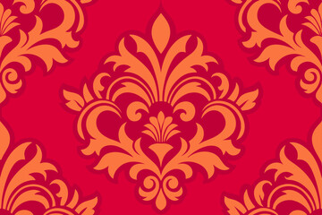 Elegant Damask Pattern Red and Orange Floral Design Seamless Texture