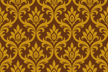 Elegant Damask Pattern Golden Brown Floral Design Seamless Texture
