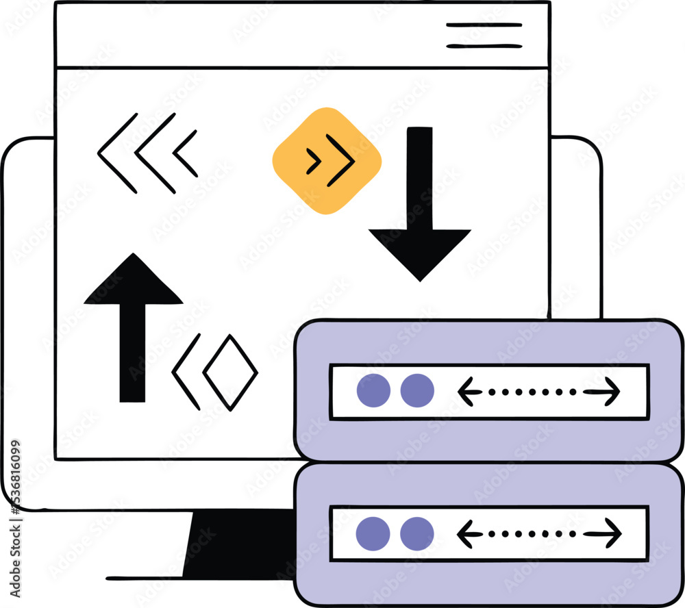 Poster abstract illustration featuring directional arrows and interactive data elements