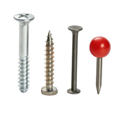 Assorted fasteners collection isolated on transparent background