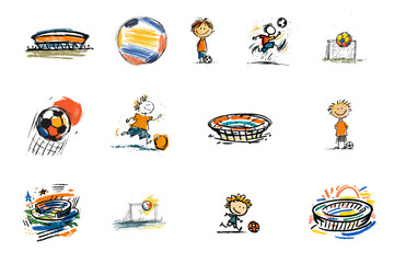 Football Kids Illustration Set – Hand-drawn Crayon Style