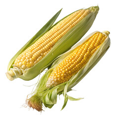 Two ears of sweet corn isolated on transparent background