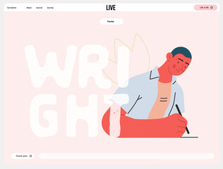 Writing people, modern flat vector concept illustration- sitting woman thoughtfully writing on paper, bubble near head Metaphor for reflection, personal insight, contemplation, creative expression