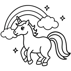 Fototapeta premium Two playful cartoon ponies, a mare and her foal, gallop across a white isolated background in this cute vector illustration