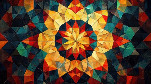 Vibrant geometric pattern with intricate triangular design