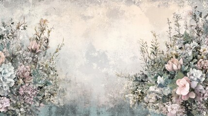 Delicate floral arrangement in pastel tones against a textured background.