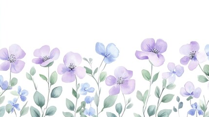Delicate floral border design with pastel purple and light blue flowers.