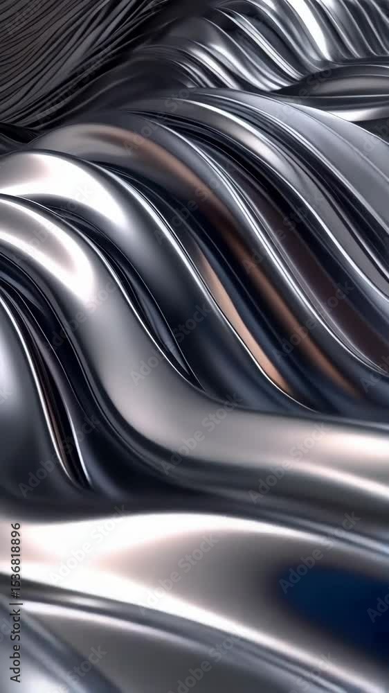 Poster silver metallic waves shimmering and flowing fluidly creating a smooth, abstract, reflective surface