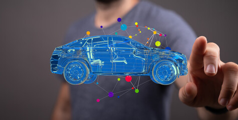 Futuristic concept of a connected car.  Represents innovation in automotive design and technology.