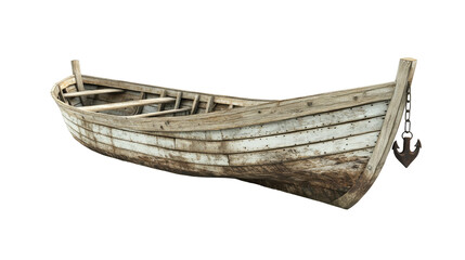Old Wooden Boat with Anchor isolated on transparent white background, clipping path