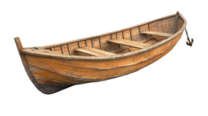 Old Wooden Boat with Anchor isolated on transparent white background, clipping path