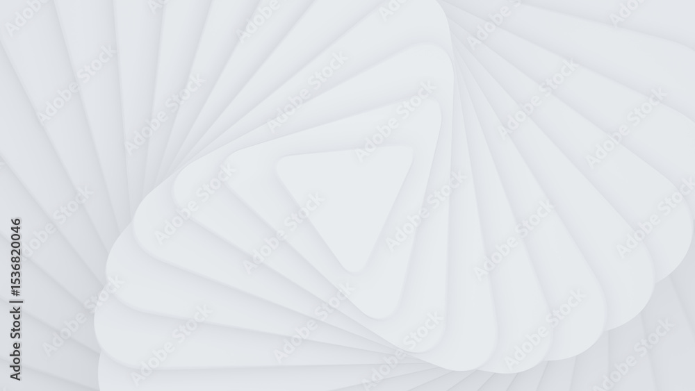 Poster abstract white twisted triangle layered, triangle steps top view. modern, trendy, minimal white and 