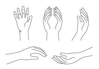 Hand gestures line drawing collection, black and white Illustrations.
