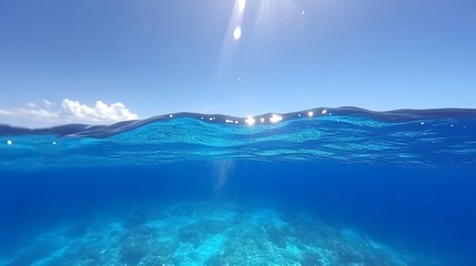Stunning Underwater Ocean Scene Sunlit Waves Crystal Clear Water