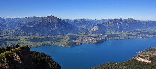 Lake Thun and Mount Niesen seen from Niederhorn, Switzerland.