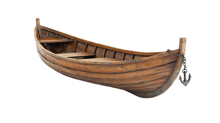 Old Wooden Boat with Anchor isolated on transparent white background, clipping path